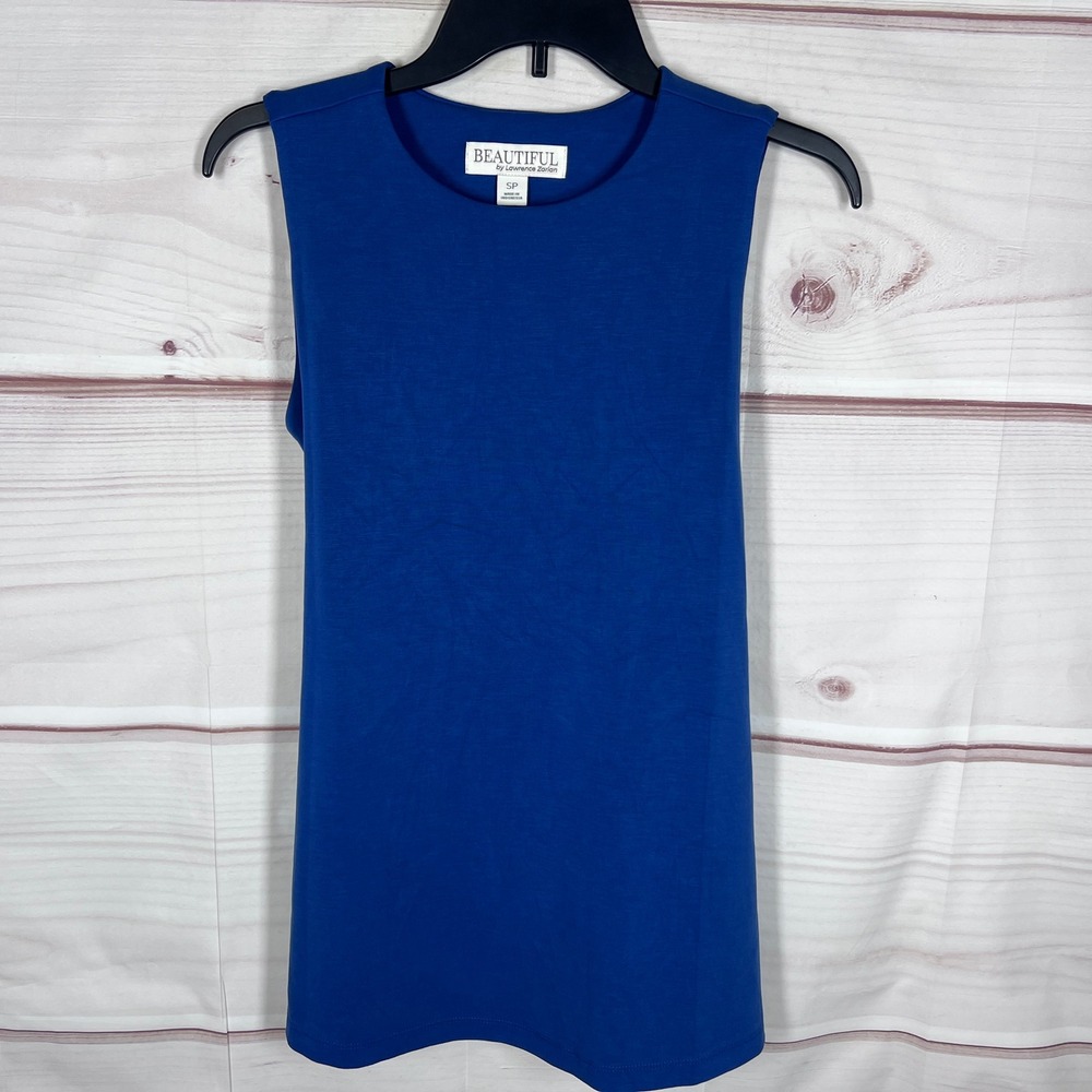 Beautiful by Lawrence Zarian Tank Top Women PS Blue Sleeveless Tie Waist Shirt